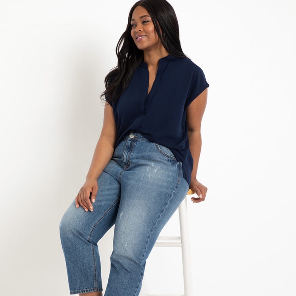 Eloquii Notch Collar Blouse in Dress Blues